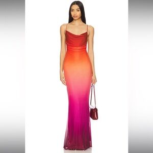 Cosima Ombre Mesh Maxi Dress in Sunset Ombre